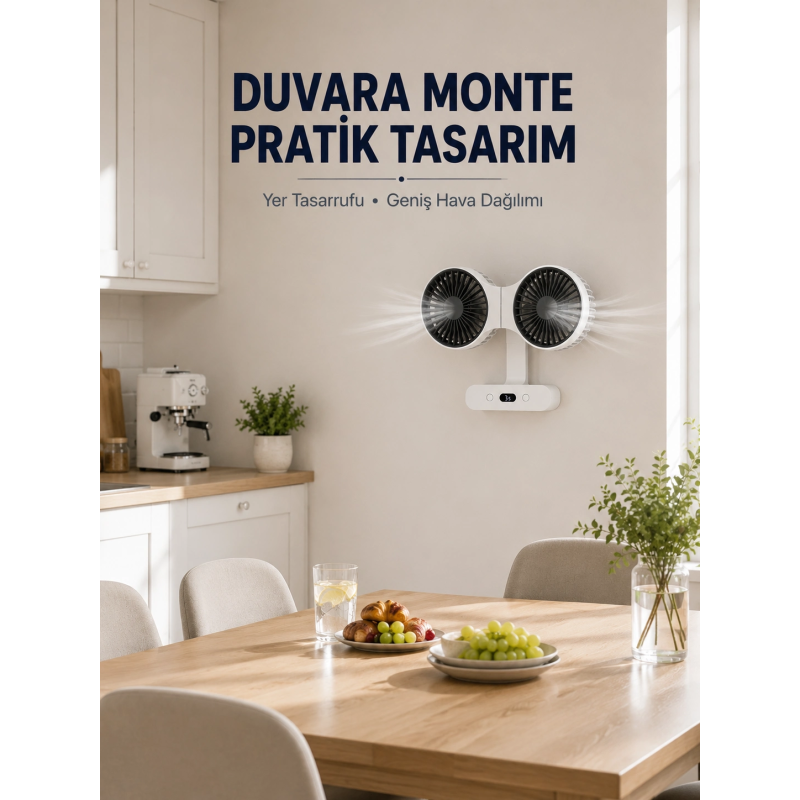 Dijital Göstergeli Çift Fan Başlıklı Masa Vantilatörü Dijital Göstergeli Çift Fan Başlıklı Masa Vantilatörü