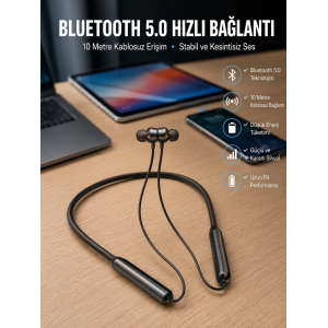 Dijital Göstergeli Kulak İçi Kablosuz Bluetooth Kulaklık Boyun Bantlı Yeni Nesil