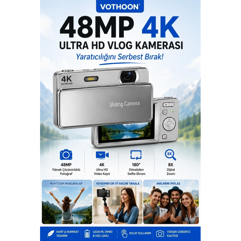 Dijital Kamera 4k Hd 48mp 8x Zoom Flaşlı Kayar Retro Video Kamera 2.4’’ Ekran 64gb Sd Kart Hediyeli Gümüş Dijital Kamera 4k Hd 48mp 8x Zoom Flaşlı Kayar Retro Video Kamera 2.4’’ Ekran 64gb Sd Kart Hediyeli Gümüş