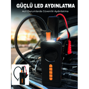 Dijital Lastik Şişirme Kompresörü Akü Takviye Powerbank Led Aydınlatmalı Acil Durum Cihazı