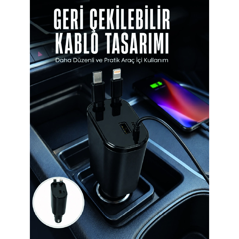 Dijital Voltaj Göstergeli Araç Şarj Cihazı Geri Çekilebilir Kablolu 4 Portlu Hızlı Şarj Adaptörü Dijital Voltaj Göstergeli Araç Şarj Cihazı Geri Çekilebilir Kablolu 4 Portlu Hızlı Şarj Adaptörü