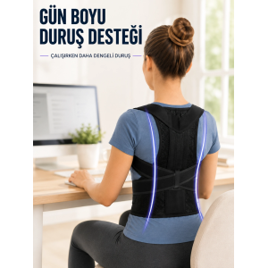 Dik Durmaya Yardımcı Sırt Korsesi Nefes Alan Fileli Ayarlanabilir Bel Ve Omuz Desteği