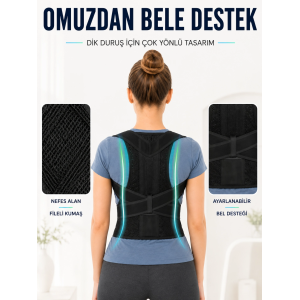 Dik Duruş Korsesi Fileli Sırt Ve Bel Destekli Ayarlanabilir Omuz Destek Korsesi