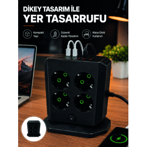 Dikey Priz Kulesi 8 Ac Priz 4 Usb 2 Type-c Çocuk Korumalı Güç Dağıtıcı