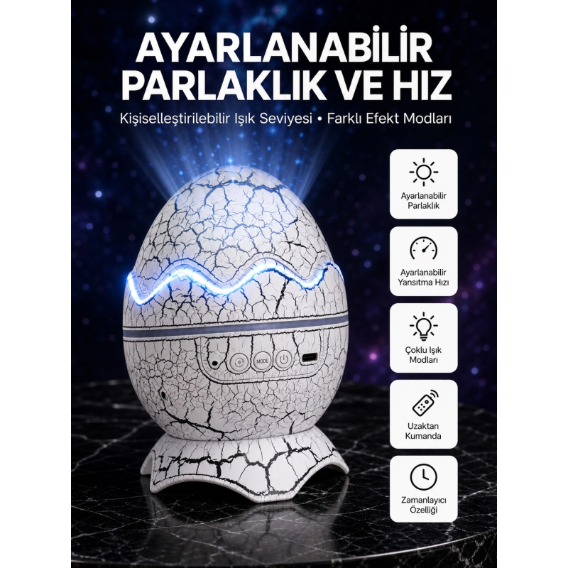 Dinozor Yumurtası Tasarımlı Projektörlü Gece Lambası Dinozor Yumurtası Tasarımlı Projektörlü Gece Lambası