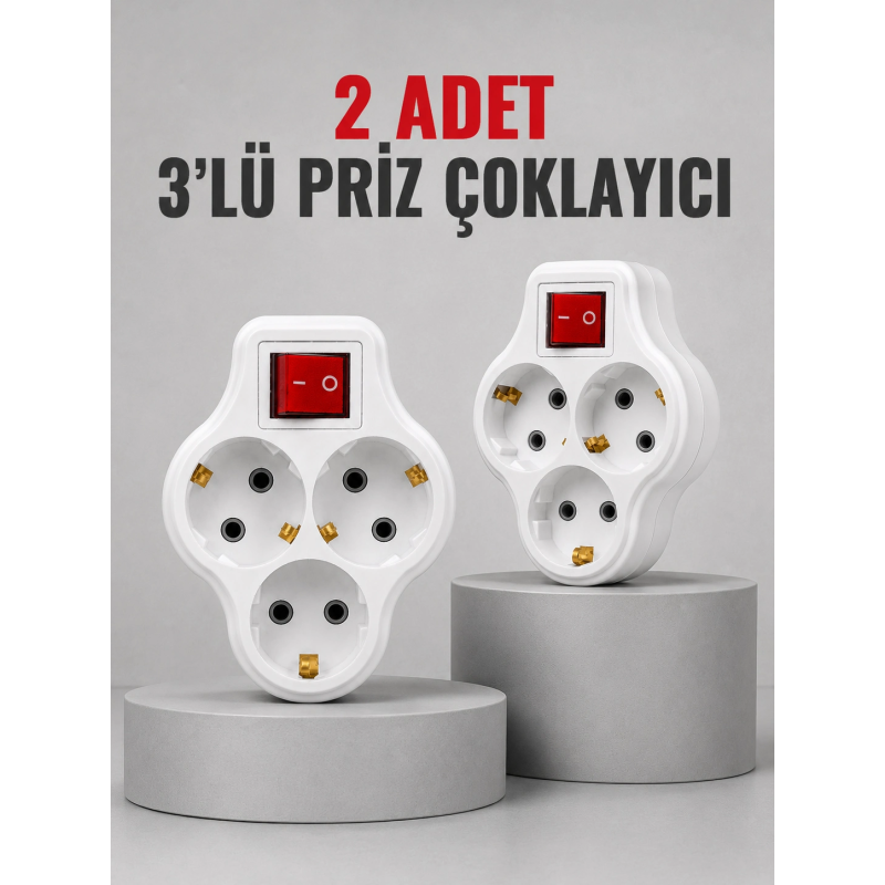 Direkt Duvar Prizine Takılan 3’lü Priz Adaptörü Anahtarlı Priz Çoklayıcı 2 Adet Direkt Duvar Prizine Takılan 3’lü Priz Adaptörü Anahtarlı Priz Çoklayıcı 2 Adet