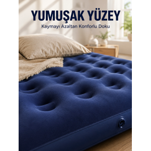 Dış Mekan Şişme Yatak Çift Kişilik Flokeli Yüzey Konforlu Kullanım