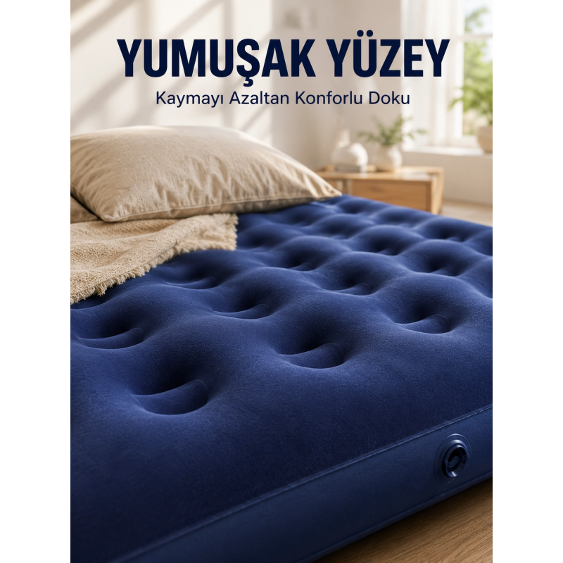 Dış Mekan Şişme Yatak Çift Kişilik Flokeli Yüzey Konforlu Kullanım Dış Mekan Şişme Yatak Çift Kişilik Flokeli Yüzey Konforlu Kullanım