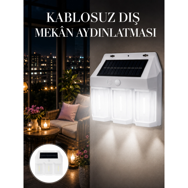Dış Mekan Solar Duvar Lambası – 120° Hareket Algılama, 3 Işık Modu Yeni Nesil Dış Mekan Solar Duvar Lambası – 120° Hareket Algılama, 3 Işık Modu Yeni Nesil