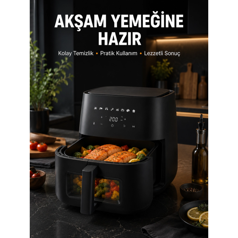 Dokunmatik Ekranlı Air Fryer Sağlıklı Yağsız Pişirme Cihazı Dokunmatik Ekranlı Air Fryer Sağlıklı Yağsız Pişirme Cihazı