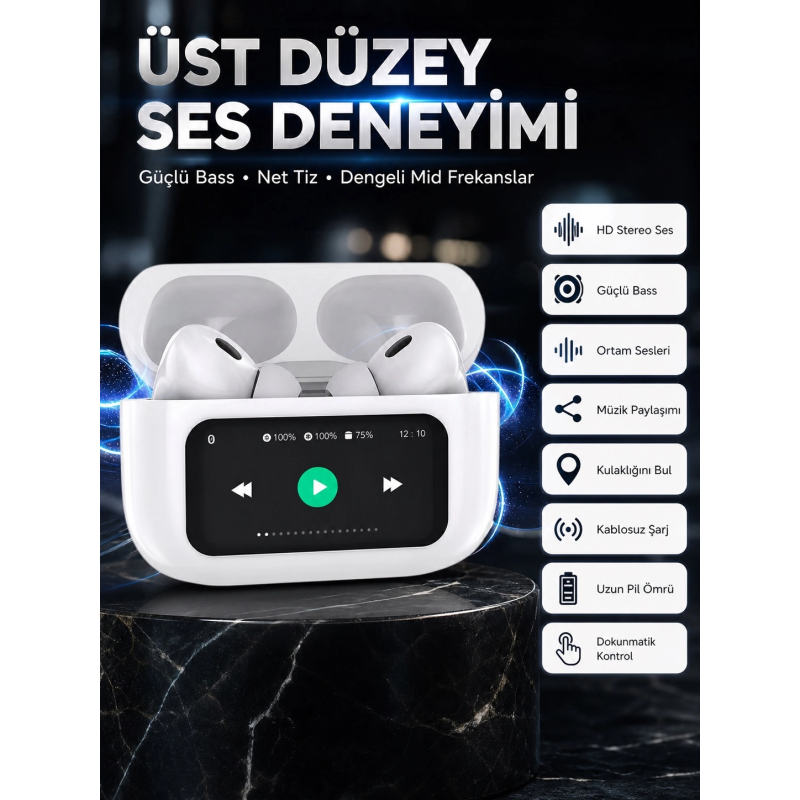 Dokunmatik Ekranlı Bluetooth Kulaklık Tws İos Android Tüm Telefonlara Uyumlu Kulaklık Yeni Nesil Dokunmatik Ekranlı Bluetooth Kulaklık Tws İos Android Tüm Telefonlara Uyumlu Kulaklık Yeni Nesil