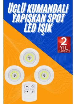 Dolap Işığı Mutfak Rafı Işığı Uzaktan Kumandalı 3 Lü Spot Led Lamba