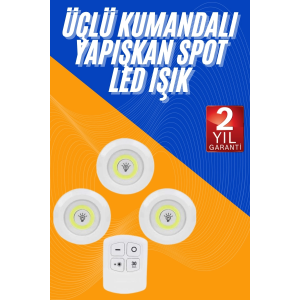 Dolap Işığı Mutfak Rafı Işığı Uzaktan Kumandalı 3 Lü Spot Led Lamba