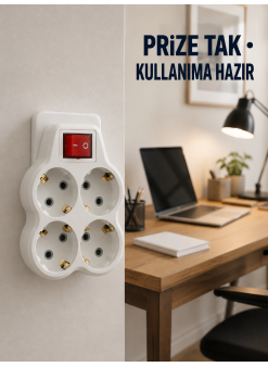 Duvar Priz Çoğaltıcı 4 Çıkışlı Açma Kapama Düğmeli Kablosuz Priz Adaptörü