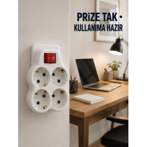 Duvar Priz Çoğaltıcı 4 Çıkışlı Açma Kapama Düğmeli Kablosuz Priz Adaptörü