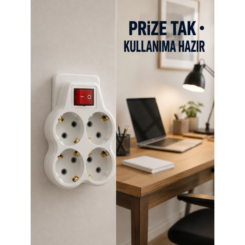 Duvar Priz Çoğaltıcı 4 Çıkışlı Açma Kapama Düğmeli Kablosuz Priz Adaptörü Duvar Priz Çoğaltıcı 4 Çıkışlı Açma Kapama Düğmeli Kablosuz Priz Adaptörü
