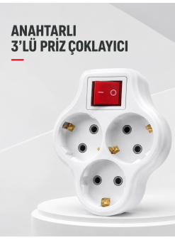Duvar Tipi 3’lü Priz Çoklayıcı Kablosuz Anahtarlı Kompakt Priz Adaptörü