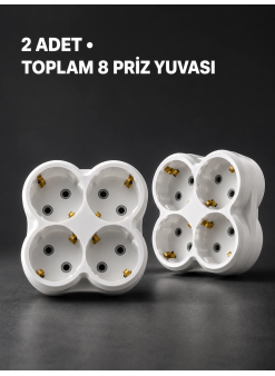 Duvar Tipi 4 Çıkışlı Priz Çoğaltıcı Kablosuz Kompakt Tasarım 2 Adet