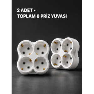 Duvar Tipi 4 Çıkışlı Priz Çoğaltıcı Kablosuz Kompakt Tasarım 2 Adet
