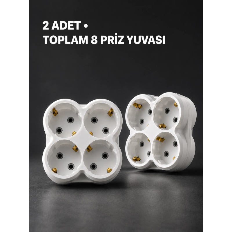Duvar Tipi 4 Çıkışlı Priz Çoğaltıcı Kablosuz Kompakt Tasarım 2 Adet Duvar Tipi 4 Çıkışlı Priz Çoğaltıcı Kablosuz Kompakt Tasarım 2 Adet
