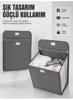 Duvara Asılabilir Katlanabilir Kirli Çamaşır Sepeti Geniş Hacimli Düzenleyici