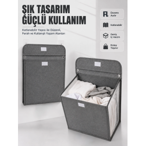 Duvara Asılabilir Katlanabilir Kirli Çamaşır Sepeti Geniş Hacimli Düzenleyici