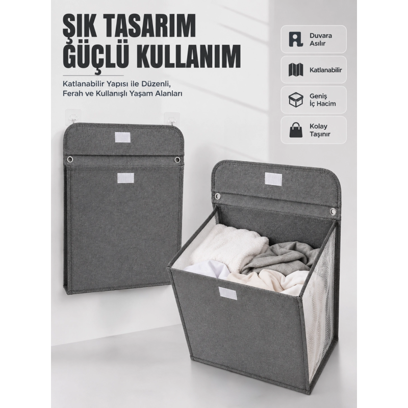 Duvara Asılabilir Katlanabilir Kirli Çamaşır Sepeti Geniş Hacimli Düzenleyici Duvara Asılabilir Katlanabilir Kirli Çamaşır Sepeti Geniş Hacimli Düzenleyici