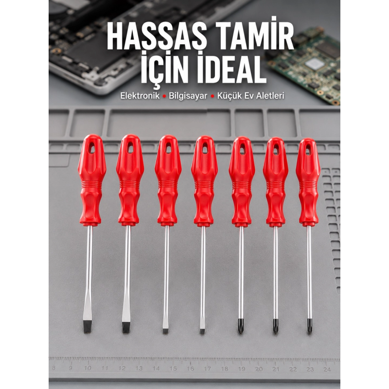 Düz Ve Yıldız Başlıklı 7li Tornavida Seti Ergonomik Tutma Düz Ve Yıldız Başlıklı 7li Tornavida Seti Ergonomik Tutma