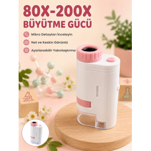 Eğitici Taşınabilir Mikroskop  Ayarlanabilir Focus, Led Işık Ve 80x-200x Yakınlaştırma