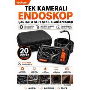 Ekranlı Tek Kameralı 20 Mt Sert Kablo Yılan Endoskop Kamera 8 Mm 4.3 Inc