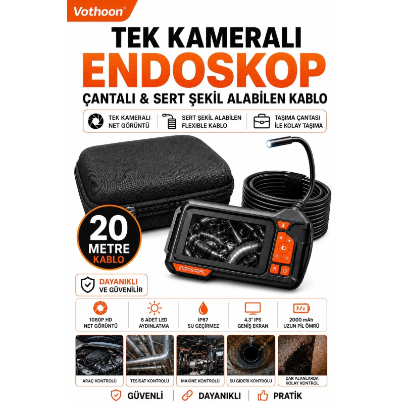 Ekranlı Tek Kameralı 20 Mt Sert Kablo Yılan Endoskop Kamera 8 Mm 4.3 Inc Ekranlı Tek Kameralı 20 Mt Sert Kablo Yılan Endoskop Kamera 8 Mm 4.3 Inc