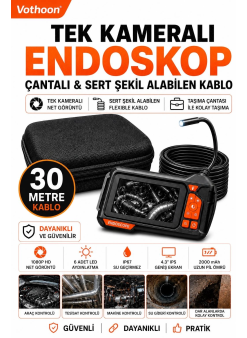 Ekranlı Tek Kameralı 30 Mt Sert Kablo Yılan Endoskop Kamera 8 Mm 4.3 Inc