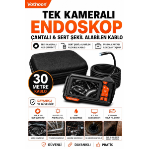 Ekranlı Tek Kameralı 30 Mt Sert Kablo Yılan Endoskop Kamera 8 Mm 4.3 Inc