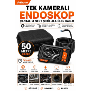 Ekranlı Tek Kameralı 50 Mt Sert Kablo Yılan Endoskop Kamera 8 Mm 4.3 Inc