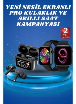 Ekranlı Yeni Nesil Pro Kulaklık Ve Akıllı Saat Kampanyası Kulak İçi Mikrofonlu