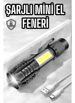 El Feneri Led Usb Şarjlı Zoom Mini Led Işık Acil Durum Feneri