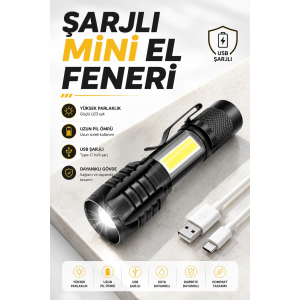 El Feneri Led Usb Şarjlı Zoom Mini Led Işık Acil Durum Feneri