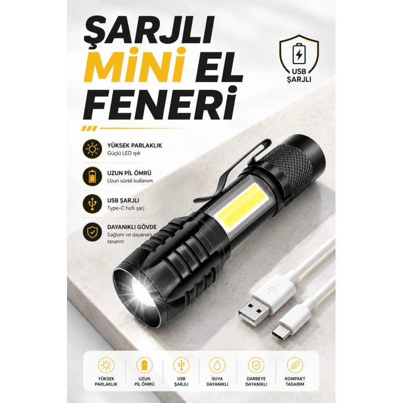 El Feneri Led Usb Şarjlı Zoom Mini Led Işık Acil Durum Feneri El Feneri Led Usb Şarjlı Zoom Mini Led Işık Acil Durum Feneri