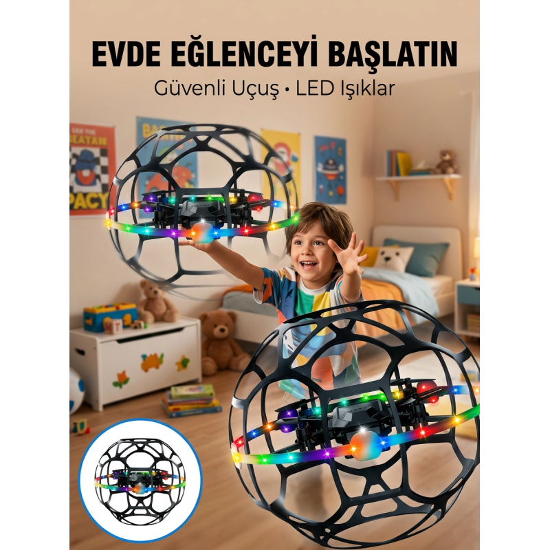 El Hareketi Kontrollü Futbol Topu Tasarımlı Drone Led Işıklı El Hareketi Kontrollü Futbol Topu Tasarımlı Drone Led Işıklı