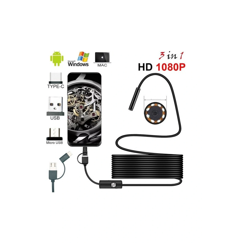 Endoskop 3 İn 1 Yılan Kamera Usb Micro Usb Type-c 20 Metre Sert Kablo Endoskop 3 İn 1 Yılan Kamera Usb Micro Usb Type-c 20 Metre Sert Kablo