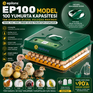 Ep100 Kuluçka Makinesi Yeni Nesil Suluk Üstten Havalandırma Sistemli Tavuk Kaz Hindi Ve Kuş Türleri İçin