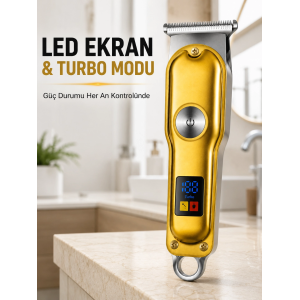 Erkek Saç Sakal Tıraş Makinesi Led Ekranlı Turbo Modlu T Bıçaklı Ense Favori Şekillendirme Makinesi