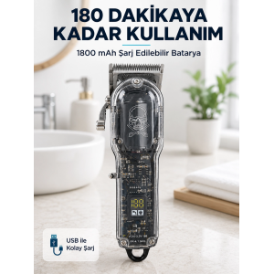 Erkek Saç Tıraş Makinesi Ayarlanabilir Bıçaklı 4 Taraklı 180 Dakika Kullanımlı Lcd Ekranlı Şarjlı