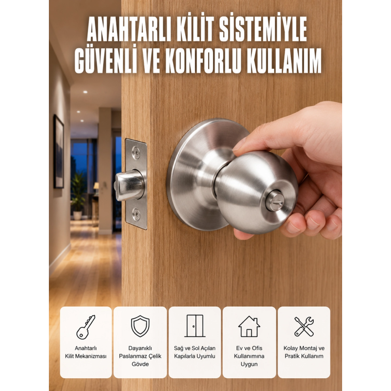 Es Güvenli Topuzlu Kapı Kilidi Es Güvenli Topuzlu Kapı Kilidi