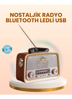 Eskitme Tasarımlı Ahşap Bluetooth Radyo Led Aydınlatmalı