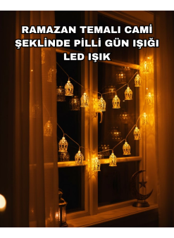 Ev Dekoru İçin Ramazan Led Işık Pilli Sıcak Sarı Cami Figürlü