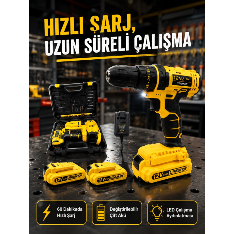 Ev Ve Atölye İçin 12v Akülü Matkap | Plastik Mandren Ve Metal Şanzıman Ev Ve Atölye İçin 12v Akülü Matkap | Plastik Mandren Ve Metal Şanzıman