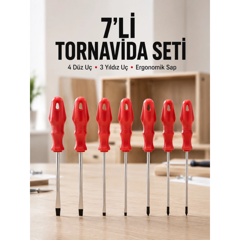 Ev Ve Atölye Kullanımına Uygun 7 Parça Tornavida Seti Ev Ve Atölye Kullanımına Uygun 7 Parça Tornavida Seti
