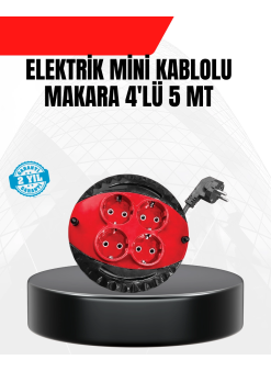 Ev Ve Ofis İçin 5 Metre Kablolu 4 Priz Makarası