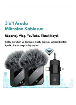 F11 Yüksek Kalite Profesyonel 3 In 1 Kablosuz Taşınabilir Yaka Mikrofonu Tüylü